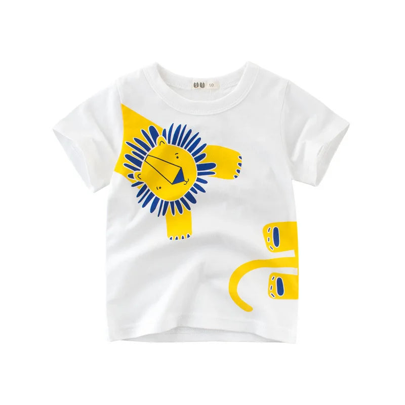 2024 Summer Kids Boys Clothes 100% Cotton Short Sleeve T-Shirts Animals Cartoon Children Kids Summer Tops Clothing