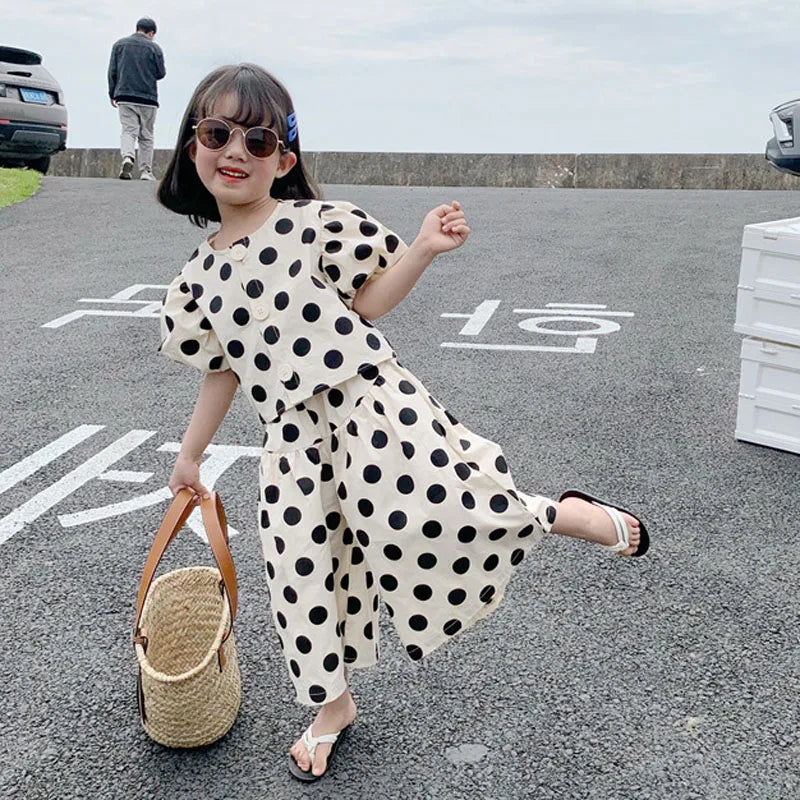 Summer Girls' Clothing Sets Fashion Single-breasted Polka Dot Girls' Shirt Top+Panties Baby Kids Clothes Suit Children Clothing