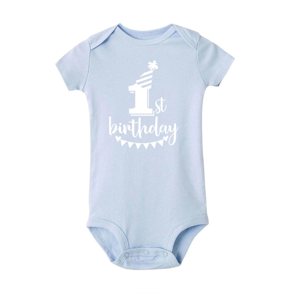 My 1st Birthday Newborn Baby Summer Romper Infant Bodysuit Toddler Short Sleeve Jumpsuit Baby Birthday Party Outfit Boy Girl Clothes