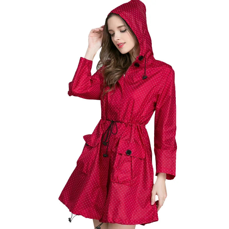 Fasshion Lightweight Women Raincoat Laydies Dress Style Rain Coat Breathable Outdoor Hiking Waterproof Rainwear 3 colors