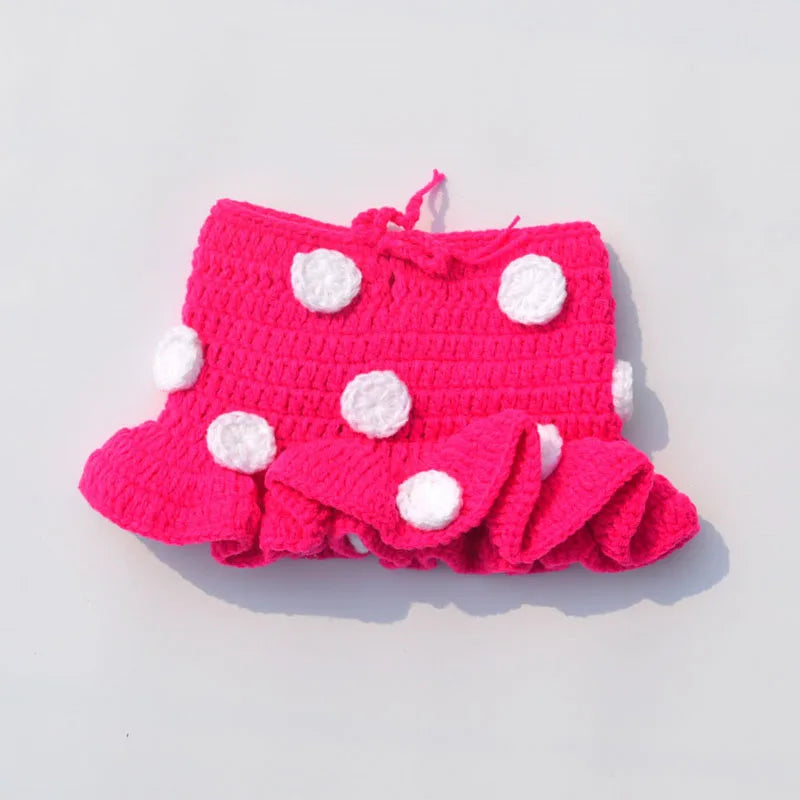 Newborn Minnie Crochet Outfit Baby Knitted Beanie &amp; Skirts Set Toddler Photography Props Baby Girl Gift H283