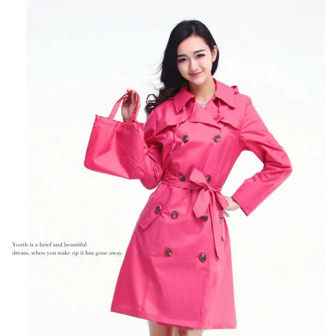 Women's Trench-Style Raincoat Lightweight Waterproof Windbreaker with Adjustable Waist Belt Slim Fit Long Rainwear for Outdoor