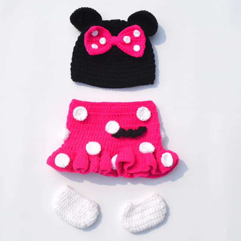 Newborn Minnie Crochet Outfit Baby Knitted Beanie &amp; Skirts Set Toddler Photography Props Baby Girl Gift H283