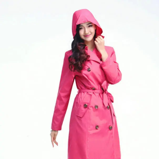 Women's Trench-Style Raincoat Lightweight Waterproof Windbreaker with Adjustable Waist Belt Slim Fit Long Rainwear for Outdoor