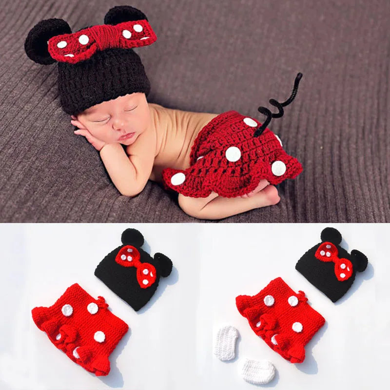 Newborn Minnie Crochet Outfit Baby Knitted Beanie &amp; Skirts Set Toddler Photography Props Baby Girl Gift H283
