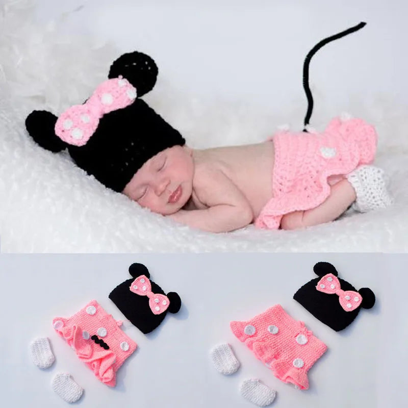 Newborn Minnie Crochet Outfit Baby Knitted Beanie &amp; Skirts Set Toddler Photography Props Baby Girl Gift H283