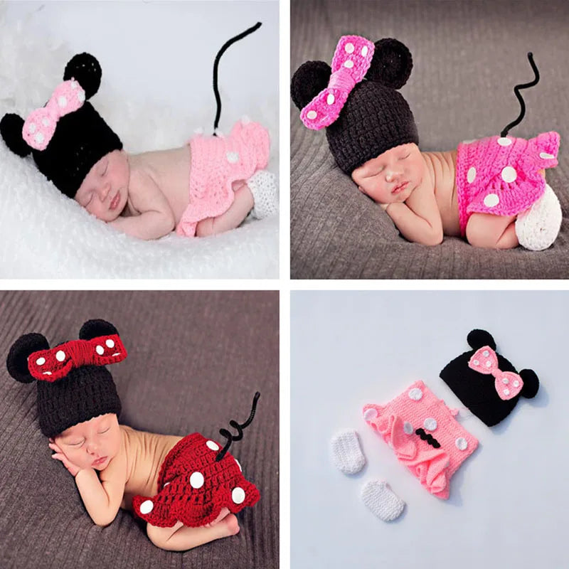 Newborn Minnie Crochet Outfit Baby Knitted Beanie &amp; Skirts Set Toddler Photography Props Baby Girl Gift H283