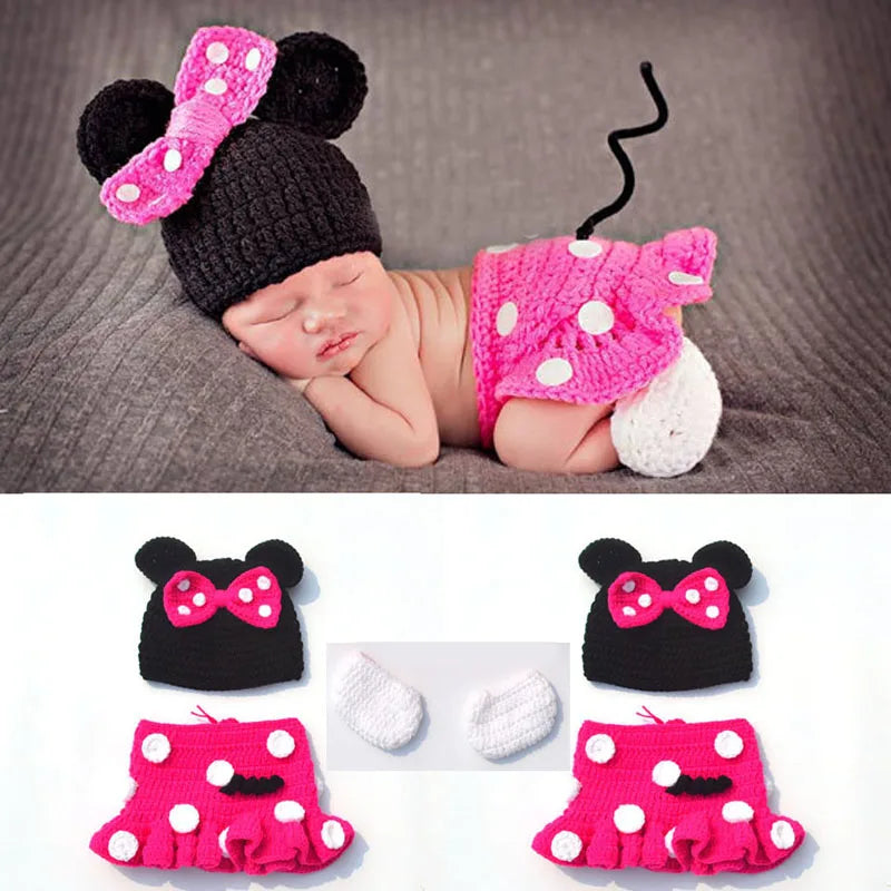 Newborn Minnie Crochet Outfit Baby Knitted Beanie &amp; Skirts Set Toddler Photography Props Baby Girl Gift H283