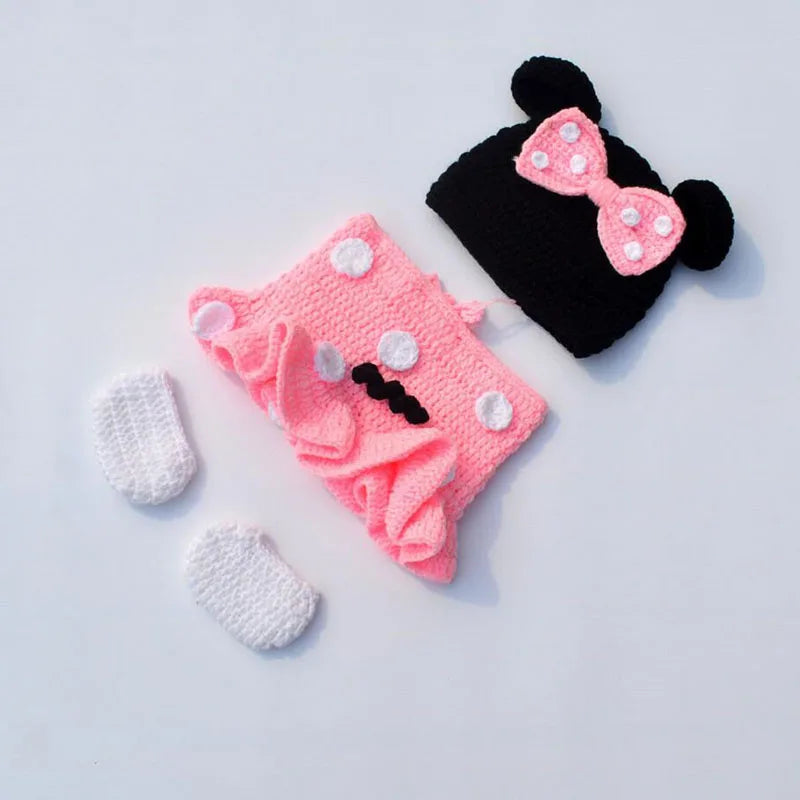 Newborn Minnie Crochet Outfit Baby Knitted Beanie &amp; Skirts Set Toddler Photography Props Baby Girl Gift H283