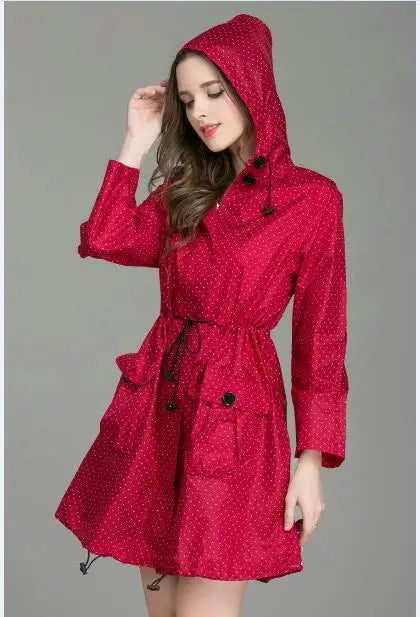 Fasshion Lightweight Women Raincoat Laydies Dress Style Rain Coat Breathable Outdoor Hiking Waterproof Rainwear 3 colors
