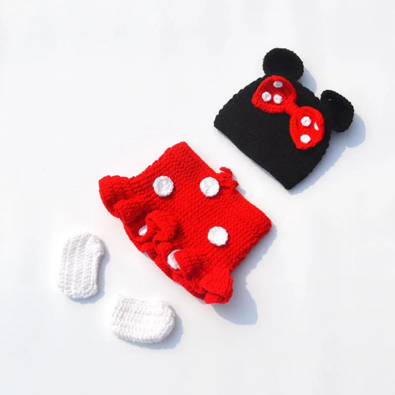 Newborn Minnie Crochet Outfit Baby Knitted Beanie &amp; Skirts Set Toddler Photography Props Baby Girl Gift H283