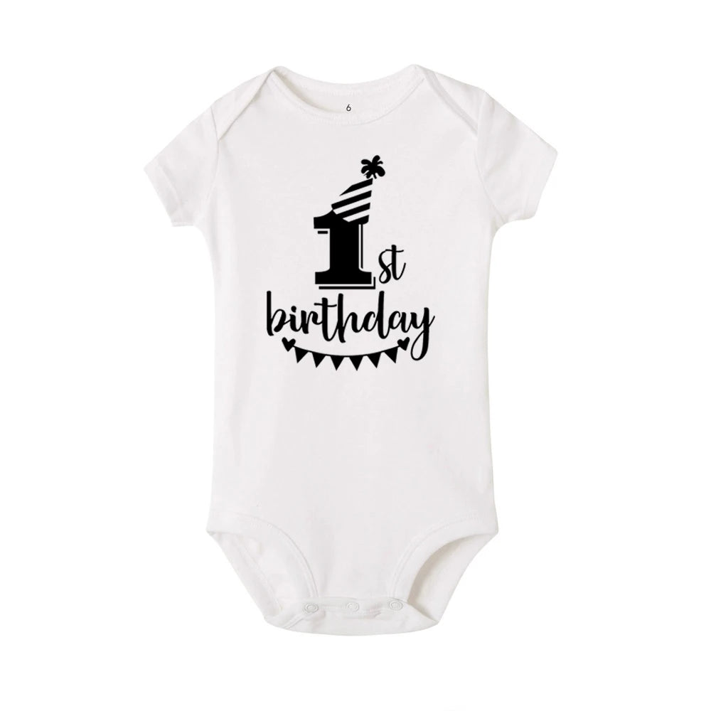 My 1st Birthday Newborn Baby Summer Romper Infant Bodysuit Toddler Short Sleeve Jumpsuit Baby Birthday Party Outfit Boy Girl Clothes