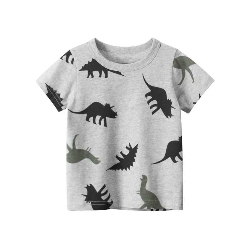 2024 Summer Kids Boys Clothes 100% Cotton Short Sleeve T-Shirts Animals Cartoon Children Kids Summer Tops Clothing