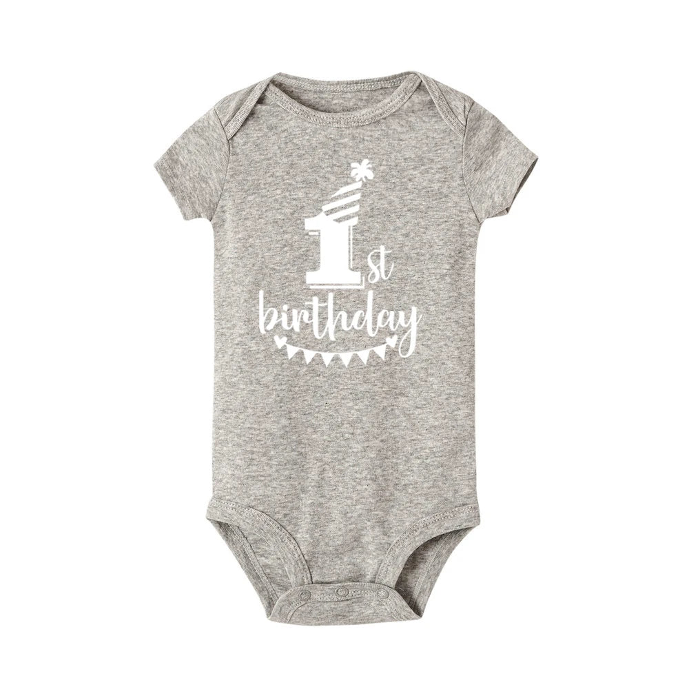My 1st Birthday Newborn Baby Summer Romper Infant Bodysuit Toddler Short Sleeve Jumpsuit Baby Birthday Party Outfit Boy Girl Clothes