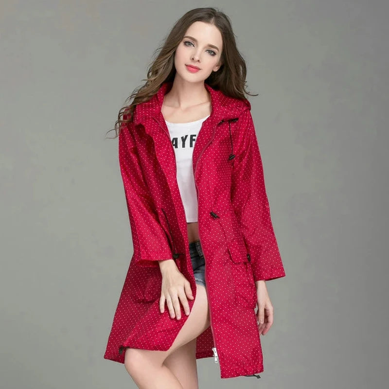 Fasshion Lightweight Women Raincoat Laydies Dress Style Rain Coat Breathable Outdoor Hiking Waterproof Rainwear 3 colors