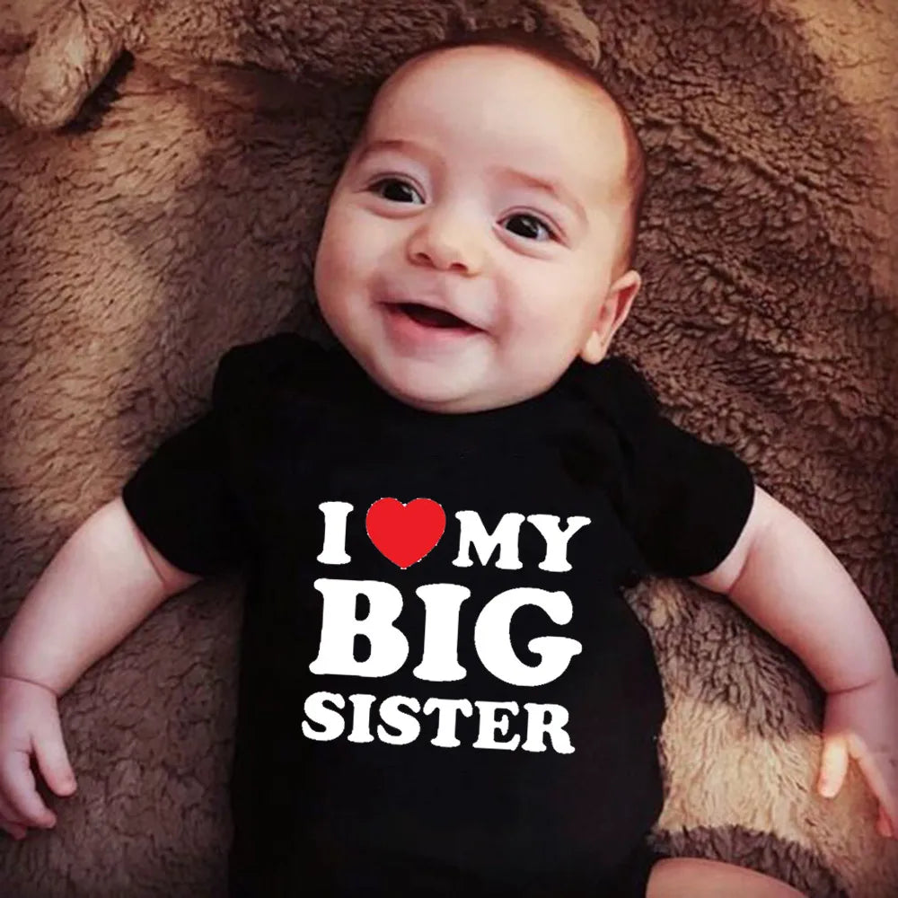Newborn Baby Romper I Love My Big Sister Print Funny Infant Boys Girls Soft Short Sleeve Fashion Jumpsuit Outfit