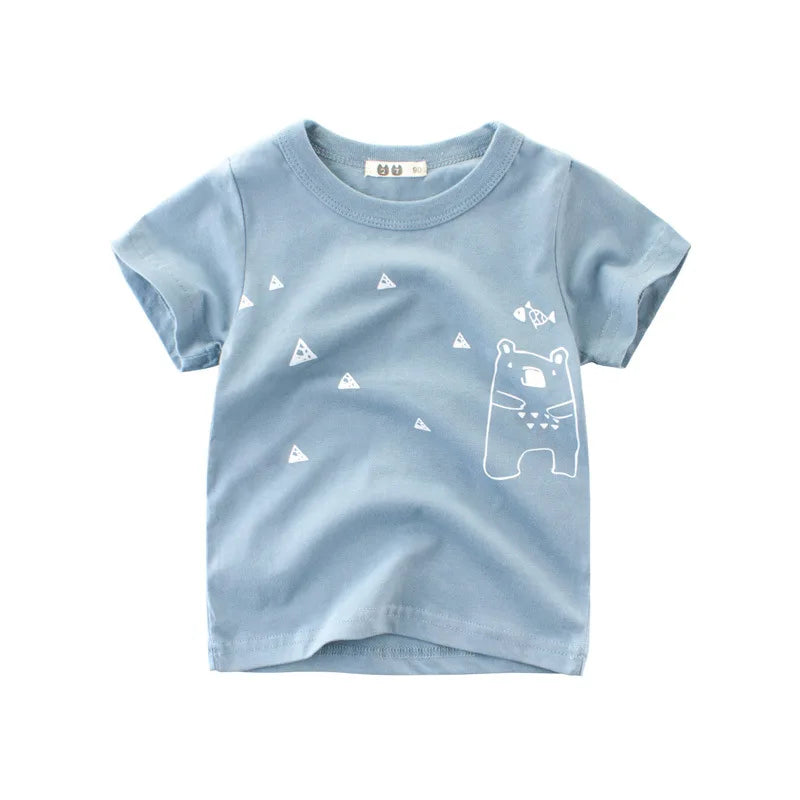 2024 Summer Kids Boys Clothes 100% Cotton Short Sleeve T-Shirts Animals Cartoon Children Kids Summer Tops Clothing