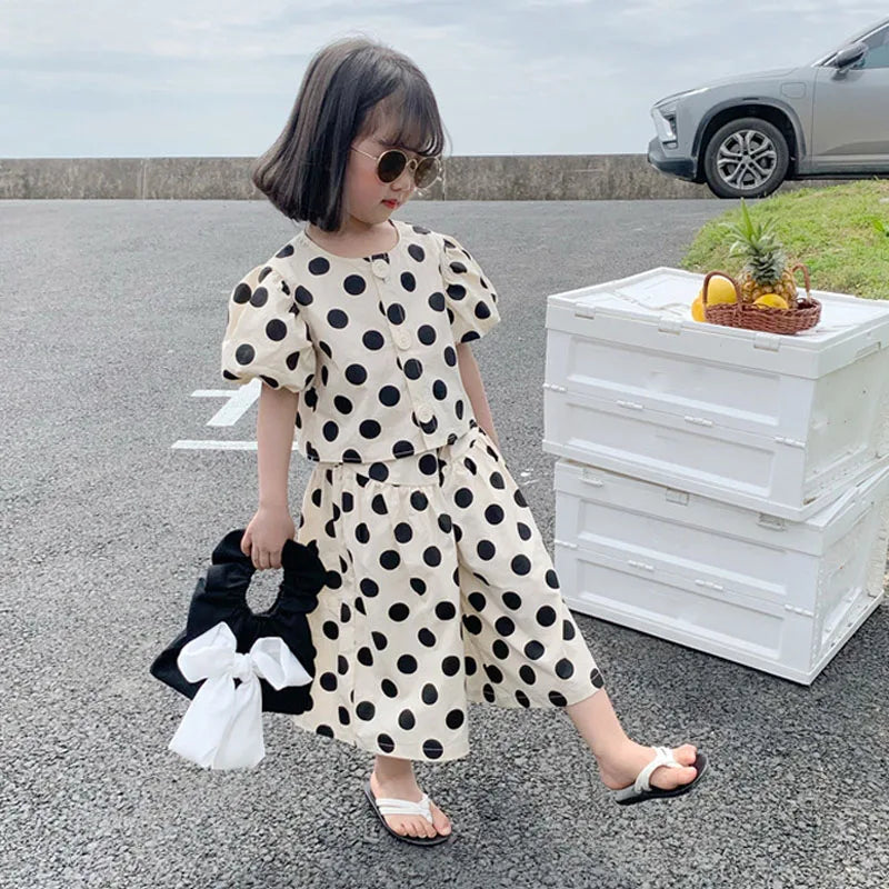 Summer Girls' Clothing Sets Fashion Single-breasted Polka Dot Girls' Shirt Top+Panties Baby Kids Clothes Suit Children Clothing