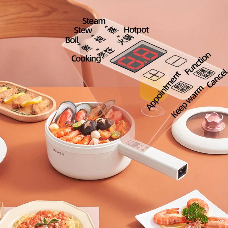 1.6L Smart Electric Cooking Pot Portable Saucepan Rice Cooker Multicooker Ceramic Liner Electric Skillet Fried Pan with Steamer