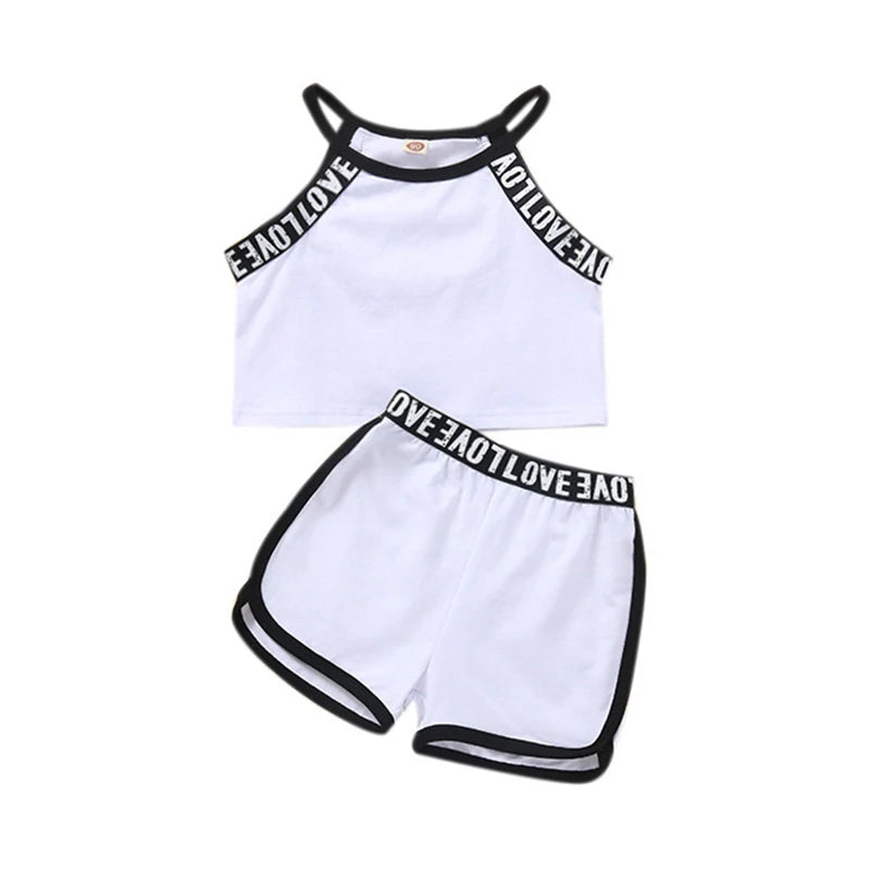 Trendy Summer Children's Sports Clothing Set 2-6Y Patchwork Letter Camisole and Shorts 2Pcs for Girls Kid's Casual Vest Outfit