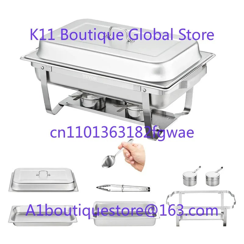 Chafer with Full Size Pans Catering Buffet Set Food Warmer Server 8QT Rectangle Chafing Dish 4/6 Packs Stainless Steel