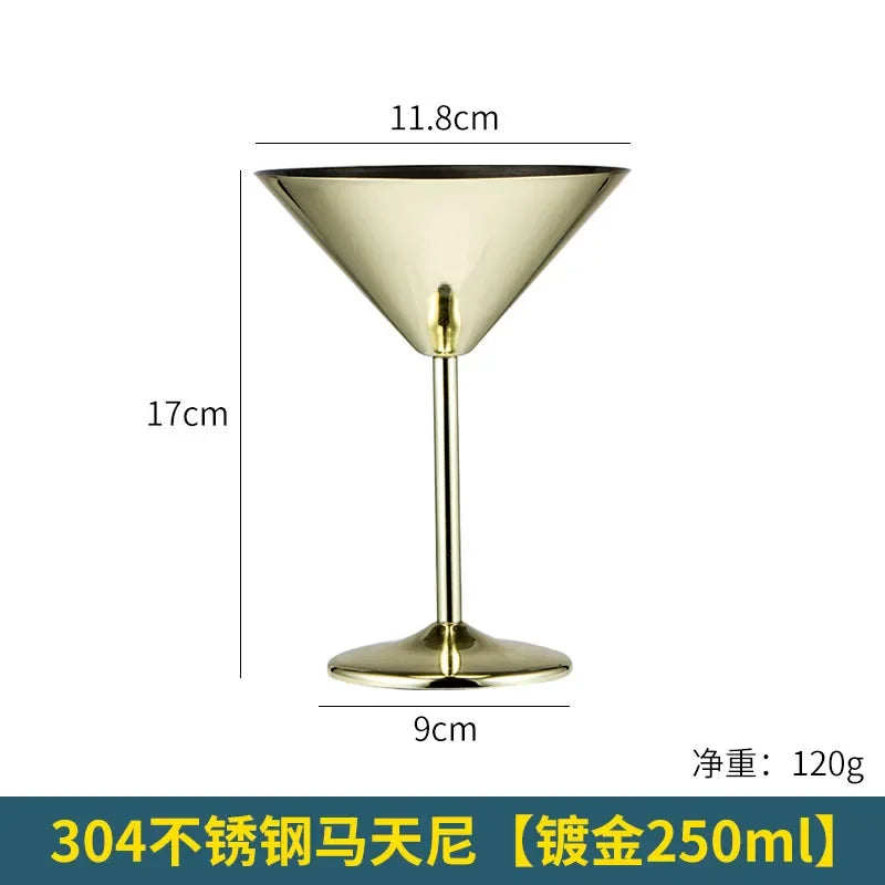 304 Stainless Steel Martini Cocktail Glass Champagne Goblet Wine Cup Rose Gold Personalized Design Karaoke Bar Metal Utensils