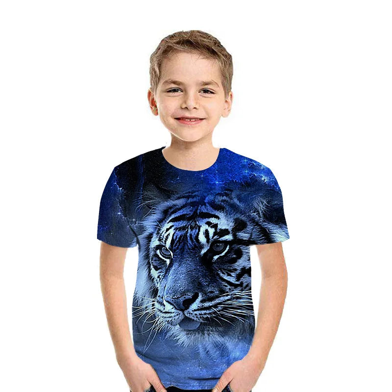 Children's T-Shirt Animal Lion 3D Printed Short Sleeve Tee Fashion Tops Round Neck Kids Clothes T-Shirt for a Boy Girl Clothes