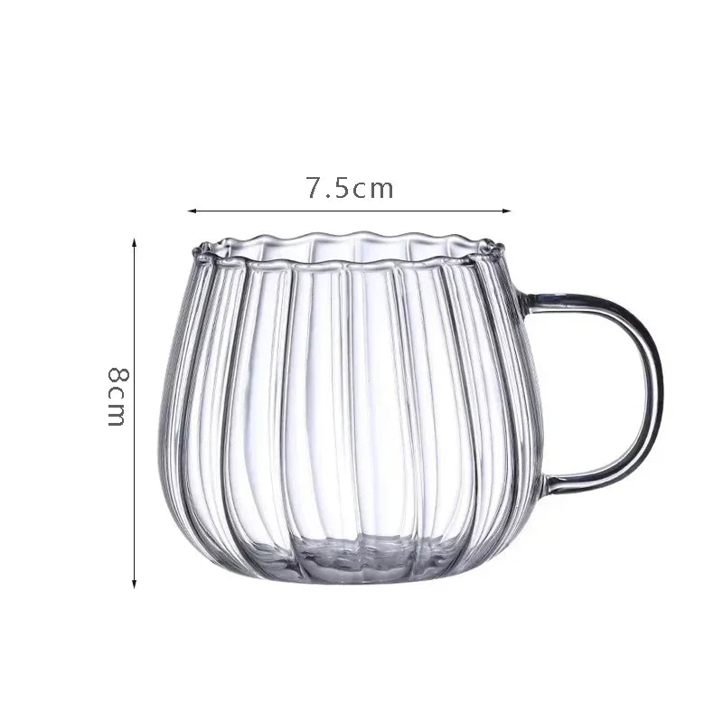 Creative Coffee Cup High Borosilicate Glass Mug Striped Water Cups Afternoon Tea Cup with Handle Office Household Glassware Gift