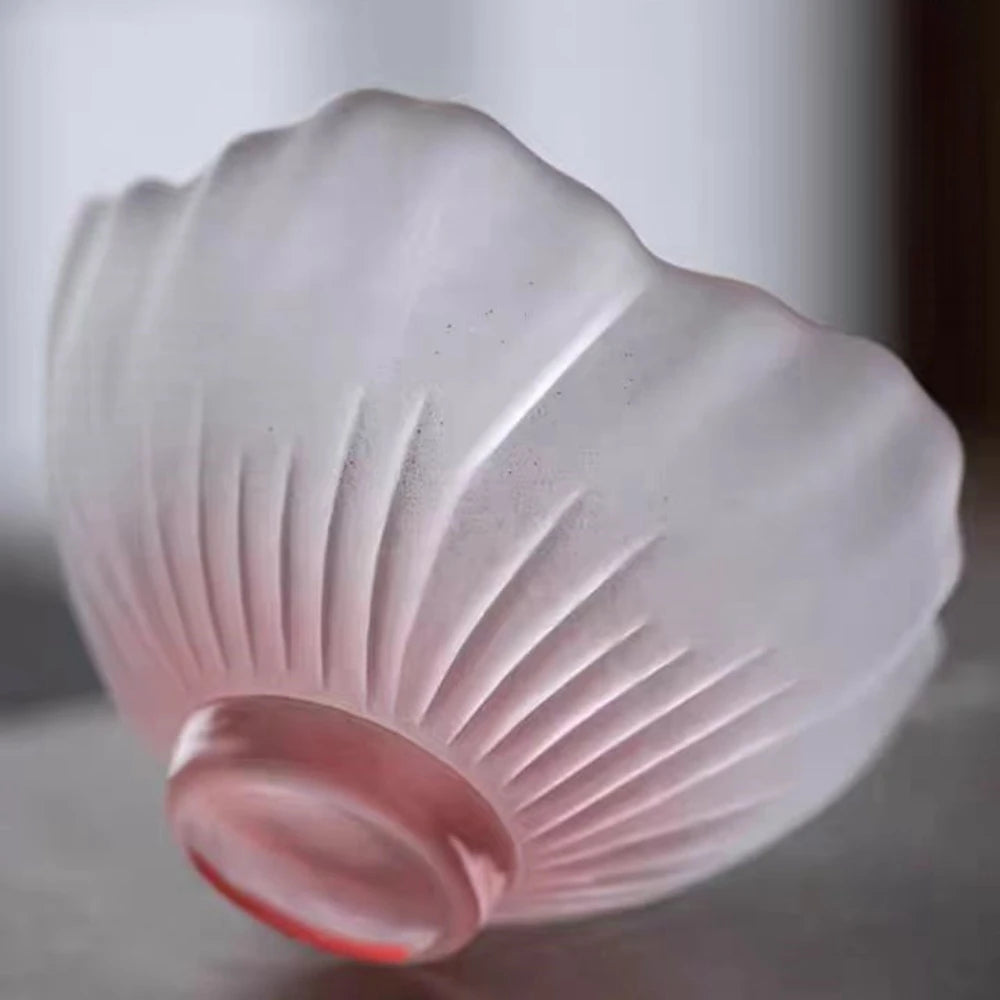 4 Pieces Glazed Glass Frosted Pink Sakura Japanese Teacup, Pink Glazed Lady, Household Flower Teacup, Tea Cup, Petal Cup