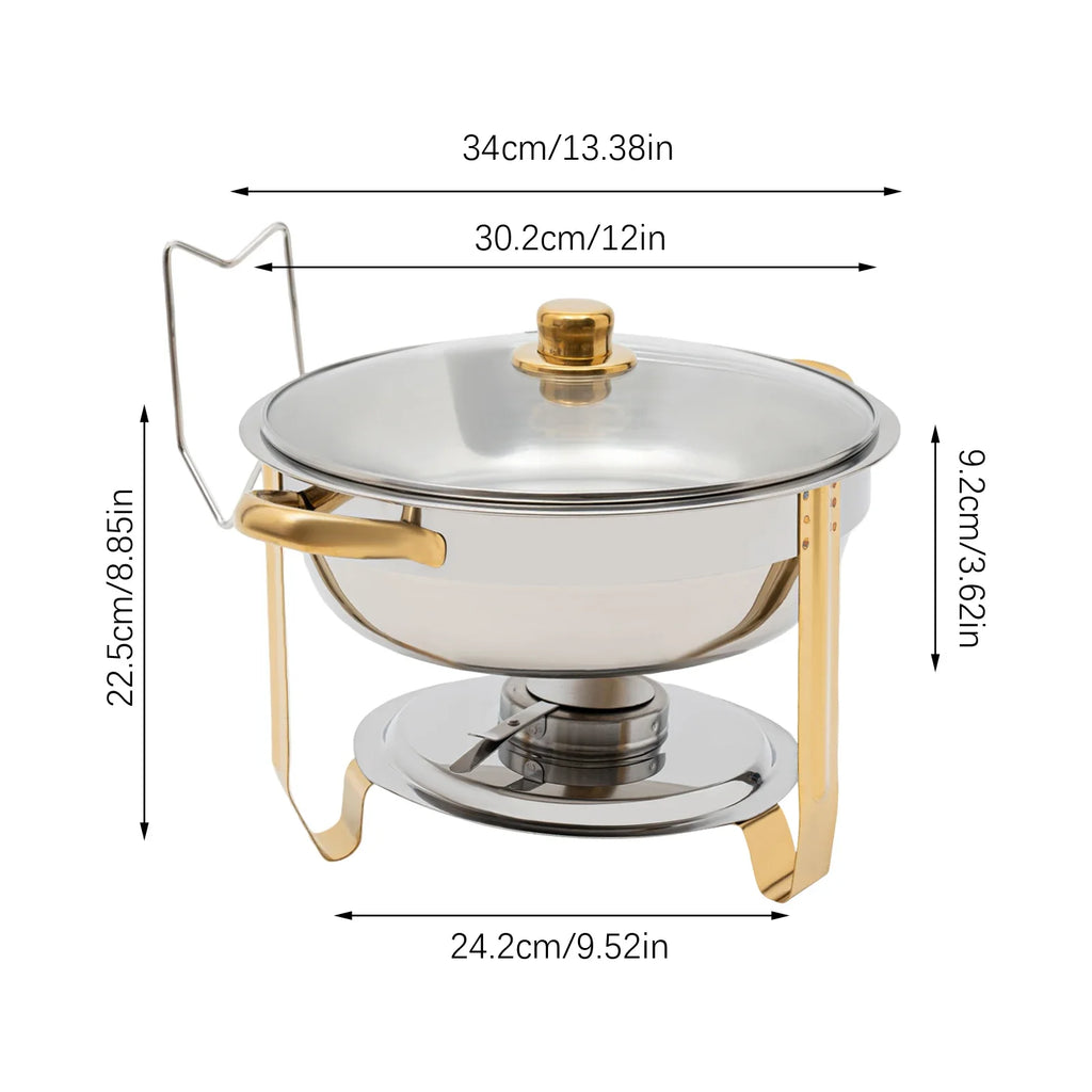 Stainless Steel Chafing Dish Buffet Set, 5L Desktop Round Stove with Food Tray Water Tray and Clear Lid, Chic Home Accessories