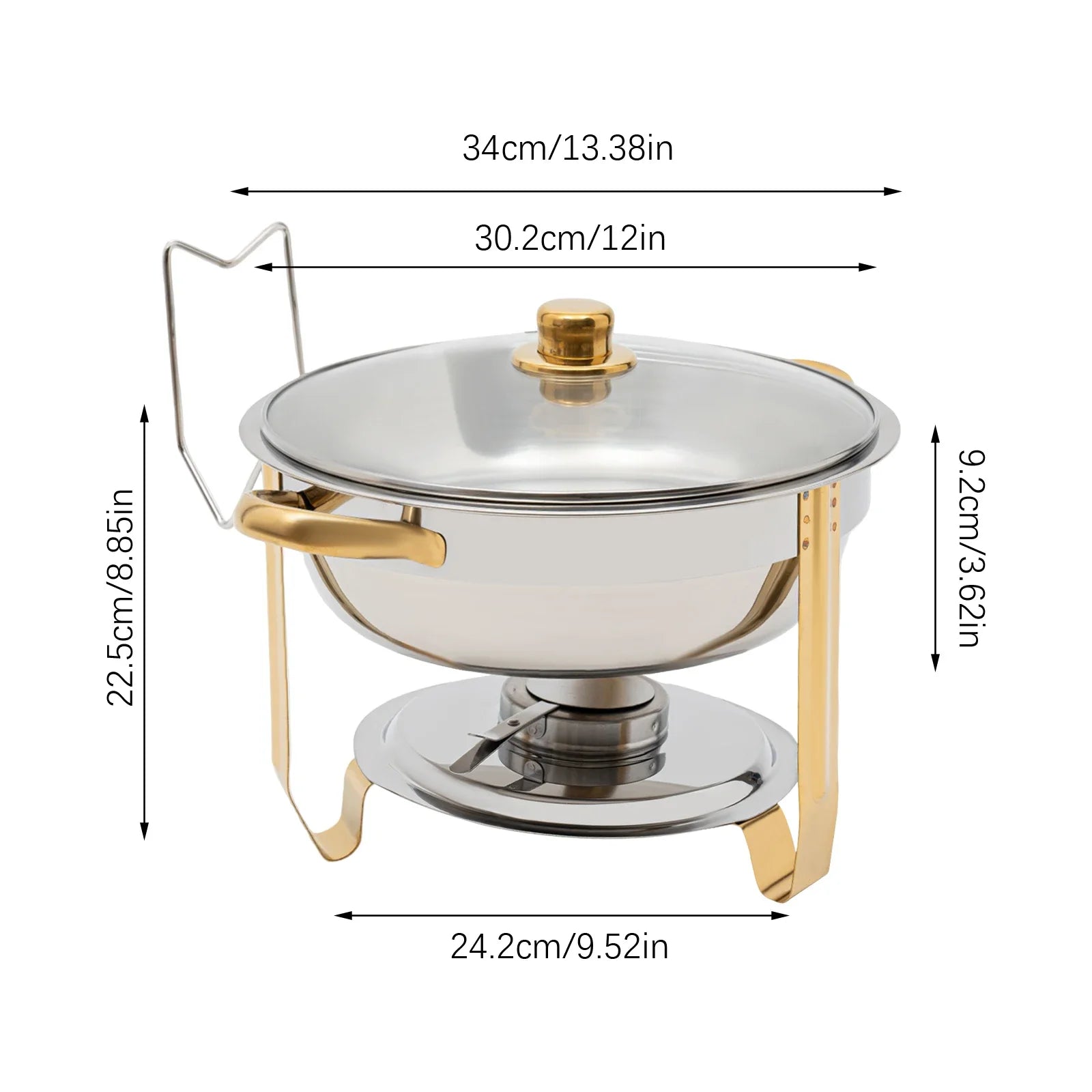 Stainless Steel Chafing Dish Buffet Set, 5L Desktop Round Stove with Food Tray Water Tray and Clear Lid, Chic Home Accessories