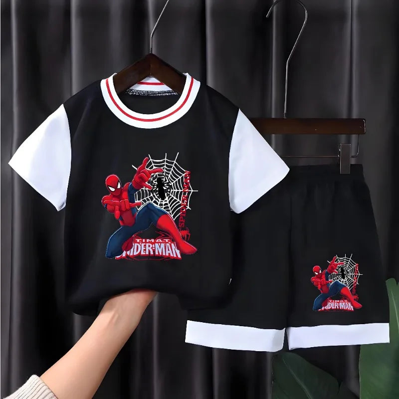 Summer Boys Breathable Quick Drying Basketball Clothes Sets Anime Spiderman Children's T Shirt Shorts 2pcs Suit Kids Outfits New