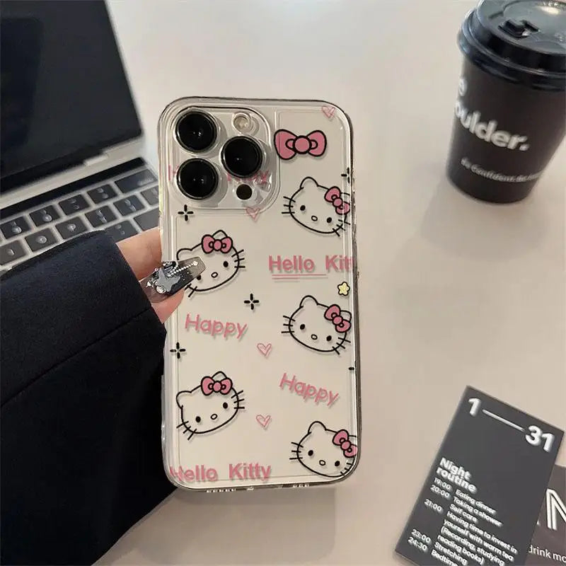 Cute Sanrio Biye's Hello Kitty Phone Case for IPhone 16 15 14 13 12 11 Pro Max 16E 7 8 14 Plus 13 Mini SE 2022 Cartoon Cover Y2K