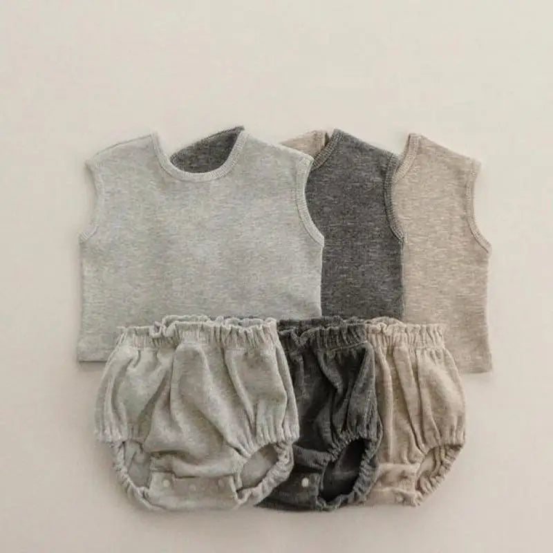2025 Summer New Baby Sleeveless Breathable Clothes Set Cotton Kids Pajamas Set Infant Vest Shorts 2pcs Suit Solid Baby Outfits