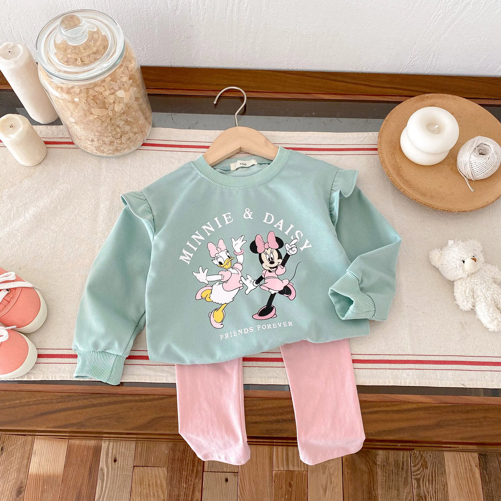 Lovely Cartoon Baby Girl Long Sleeve Suit Disney Cat Children Sweatshirts Set Tops + Leggings Girls Two Piece Set Autumn Clothes