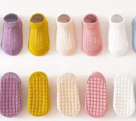 5Pairs/lot 2024 New 0-5Years Anti-slip Non Skid Ankle Socks With Grips For Baby Toddler Kids Boys Girls All Seasons Cotton Socks