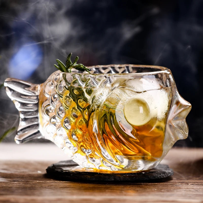 Creative 3D Transparent Fish Shape Bar Cocktail Glass Party Thick Heavy Lovely Smoothies Bowl Cup Cold Drink Tiki Glasses Mug