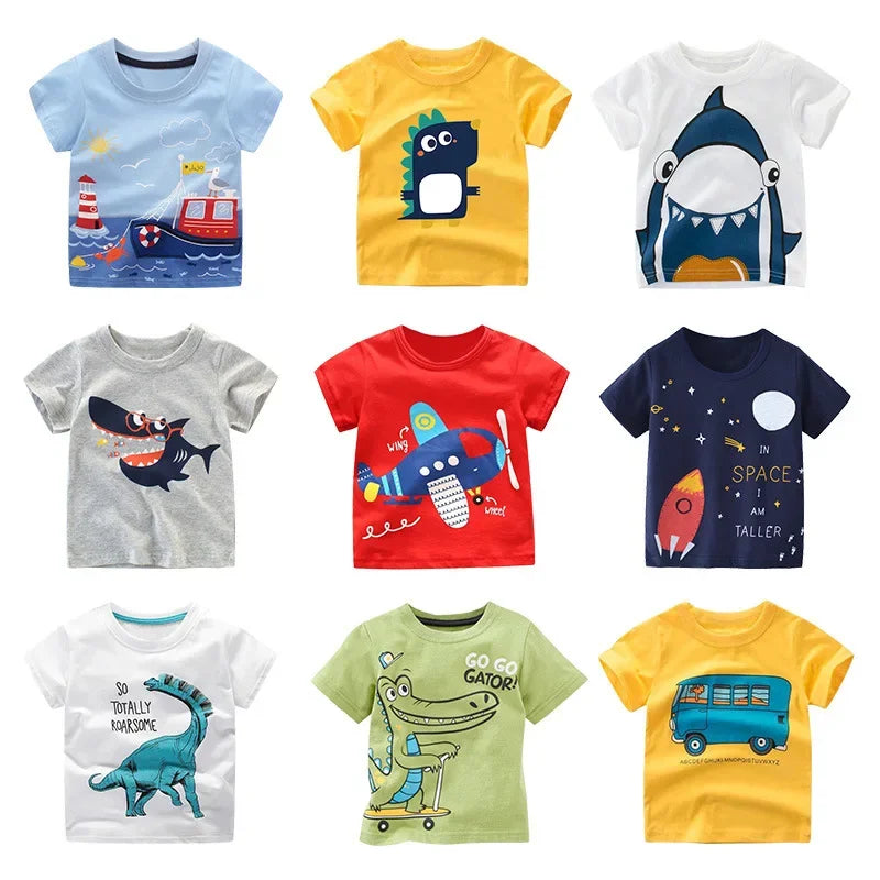 2 3 4 5 7 9 Years Summer Baby Boys Short Sleeve T-shirt Children Kids Cotton Cartoon Tops For Little Boys KF1022