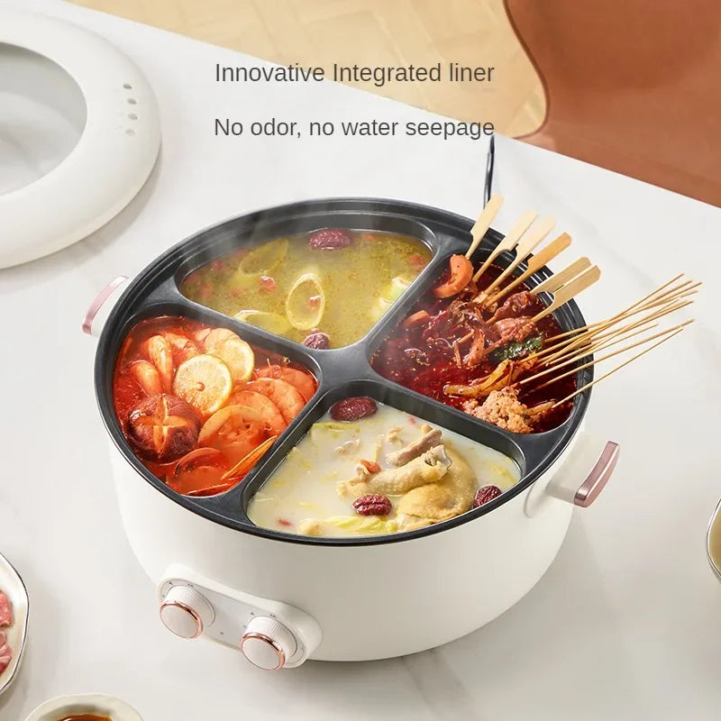 6L Quad-Cooker Electric Hot Pot -2000W Multi-Temperature 4-Compartment,Non-Stick Coating,Safety Shut-Off,Family Sharing Home Use