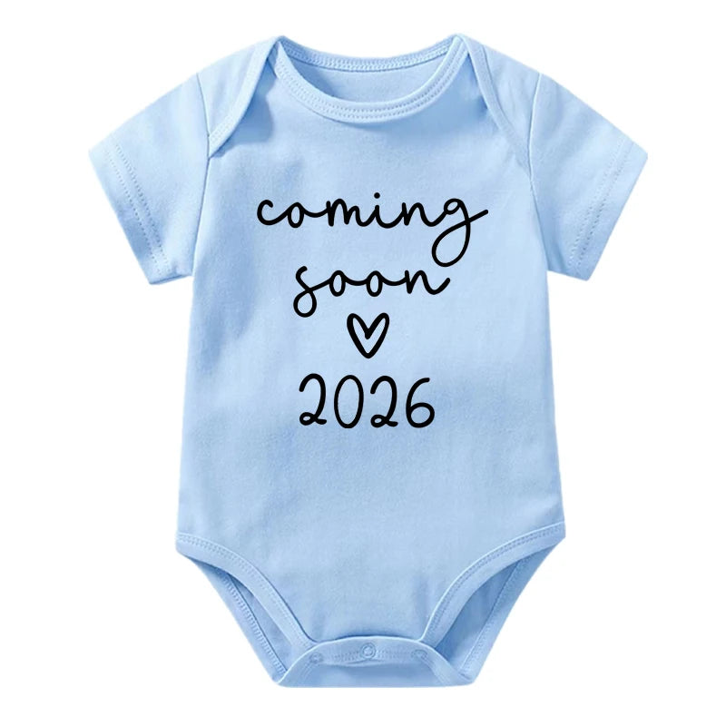 Coming Soon 2026 Baby Announcement Clothes Cotton Newborn Baby Bodysuits Summer Boys Girls Romper Body Pregnancy Reveal Clothes