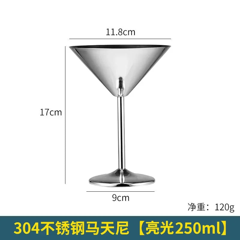 304 Stainless Steel Martini Cocktail Glass Champagne Goblet Wine Cup Rose Gold Personalized Design Karaoke Bar Metal Utensils