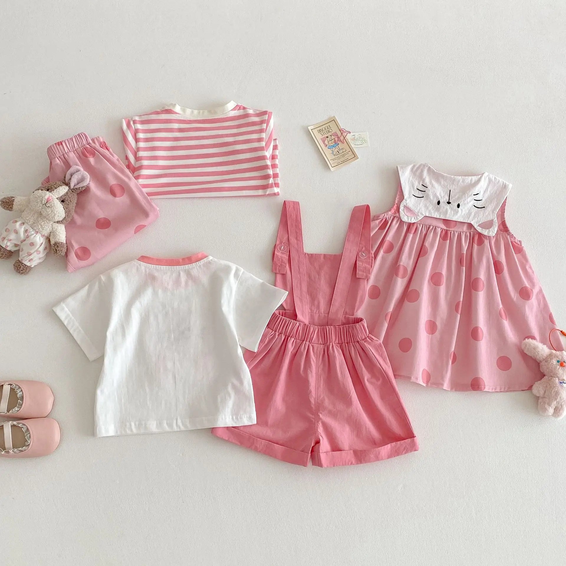 Girl's Cartoon T-shirt 2025 New Summer Baby Patch Cat Base Shirt Thin Children's Western Korean Edition Summer Dress