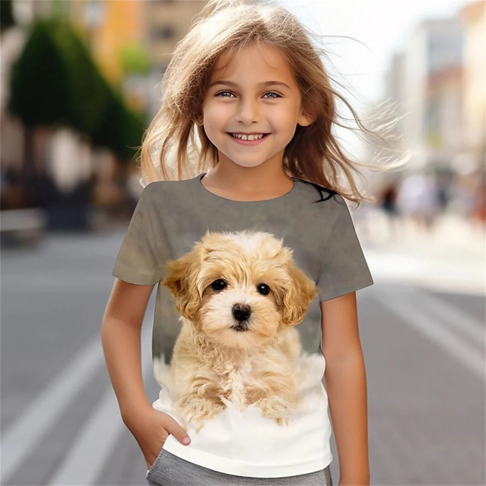 Kids Boy Clothes Girl T-Shirt Short Sleeve Cute Dog Print Children Summer Clothes Casual Outdoor Girl Clothes O-Neck Daily Tops