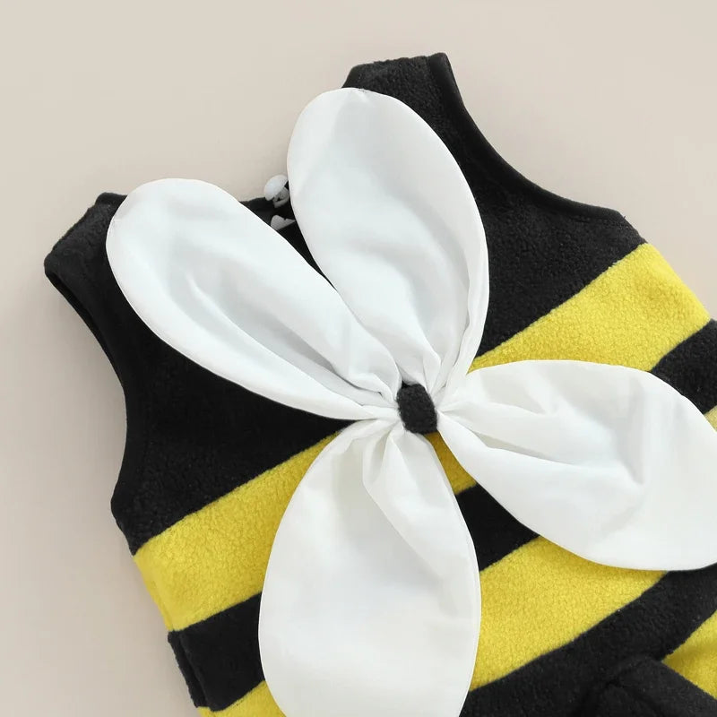 Baby Boys Girls Bee Romper Stripe Sleeveless Back White Wing Decor Jumpsuits Casual Costume Clothes Infant Bodysuits with Hat