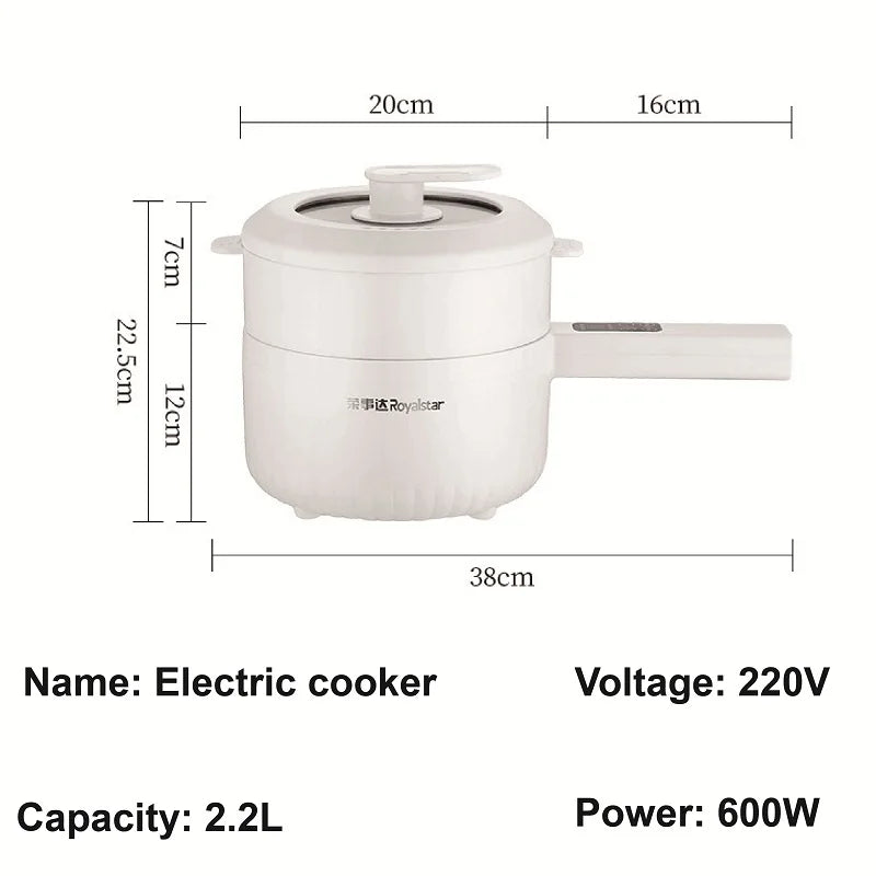 2.2L Electric Cooker Multi-Function Pot Double Layer Home High Capacity Hot Pot Noodle Cooker Non-Stick Pot Kitchen Tool 220V