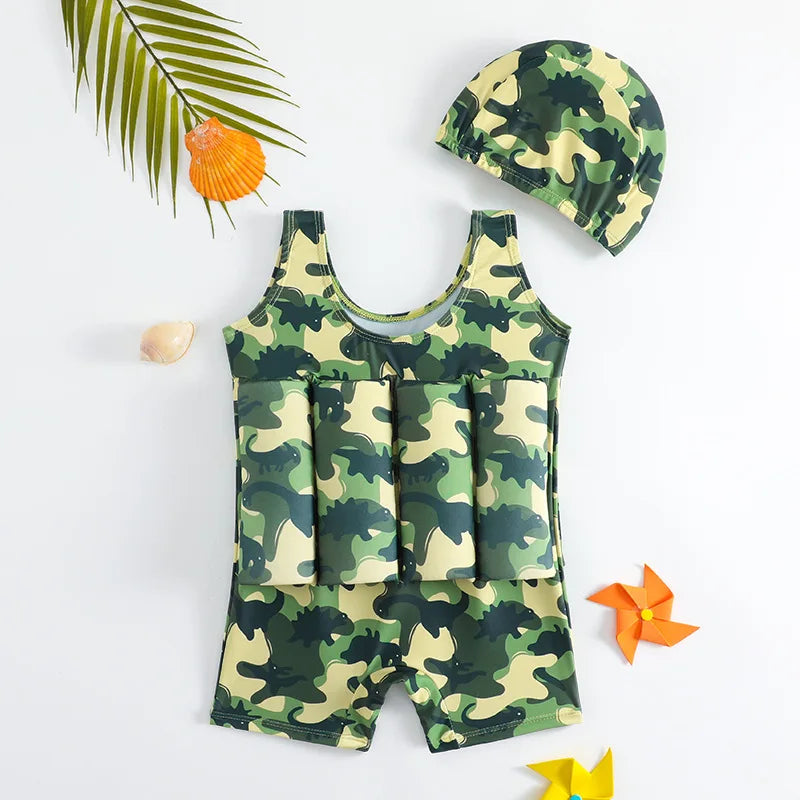 Children's Buoyancy Swimsuit One-piece Swimsuit for Kids Floating Rash Guards Cartoon Print Girls Boys Swimwear Swimming Clothes