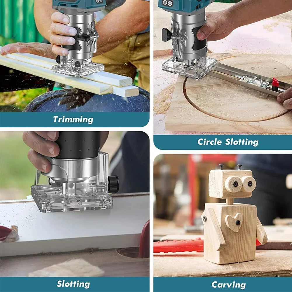Podofo Cordless Compact Router Brushless Router Wood Trimmer Router 6.35mm Trim Diameter Palm Router Suitable for Makita Battery