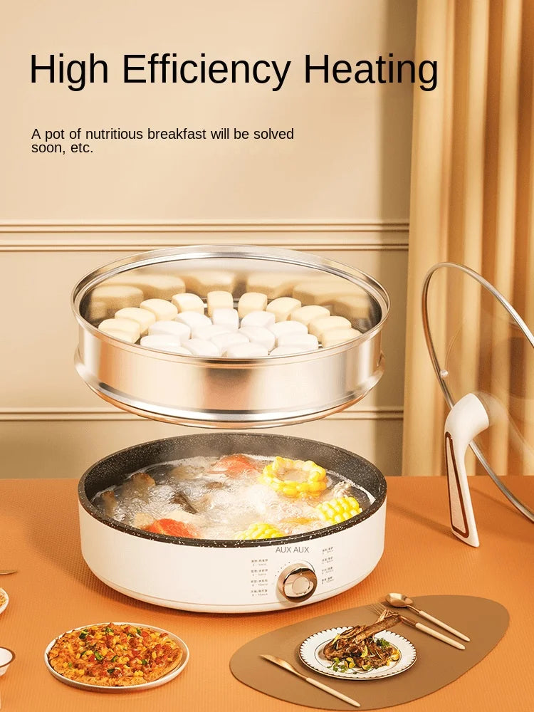 220V Deep Non-Stick Electric Skillets with Automatic Pancake Maker Pizza Baking Pan for Home Cooking Multi Cooker