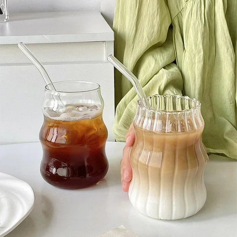 500ml Transparent Glass Cup Exquisite Heat-resistant Tumbler Tea Juice Milk Coffee Mug Water Glasses Stripe Mug Drinkware