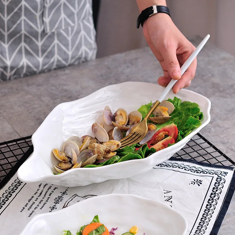 Solid Color Ceramic Oyster Plate, Tableware, Irregular Oyster Shell Salad Bowl, Restaurant Dish, Hotel Seafood Sashimi Plate